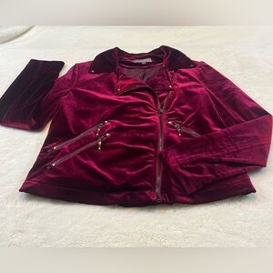 Bagatelle Burgundy Velvet-Like Moto Jacket Size Medium